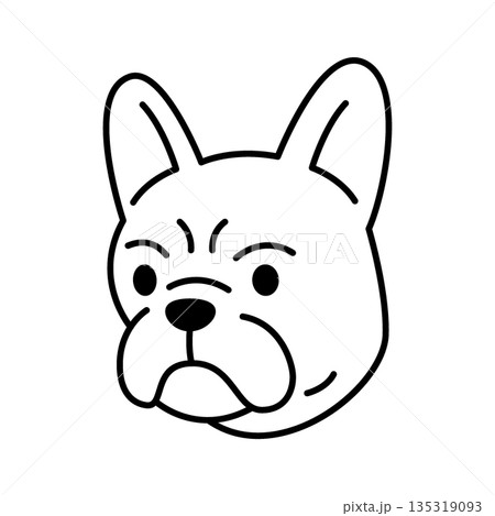 French bulldog cartoon face with upright ears. Angry cute dog head 135319093