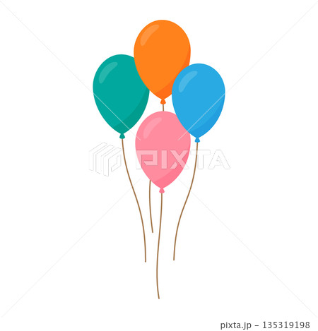 Colorful balloons illustration. Bright balloons with strings for party, birthday and festive designs 135319198