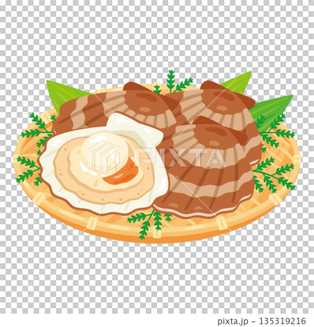 用漏杓盛裝的扇貝插圖 135319216