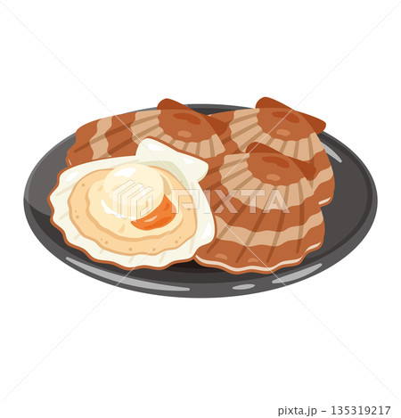 皿に盛られた殻付きホタテ貝のイラスト 135319217