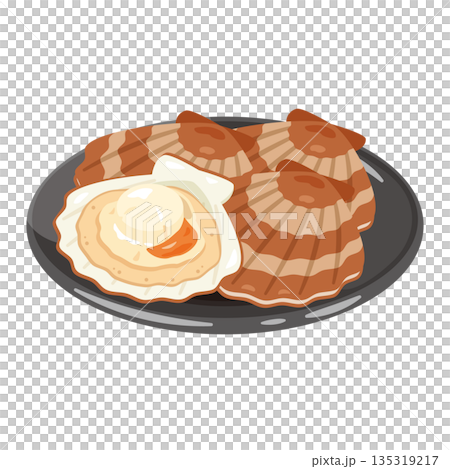 皿に盛られた殻付きホタテ貝のイラスト 135319217