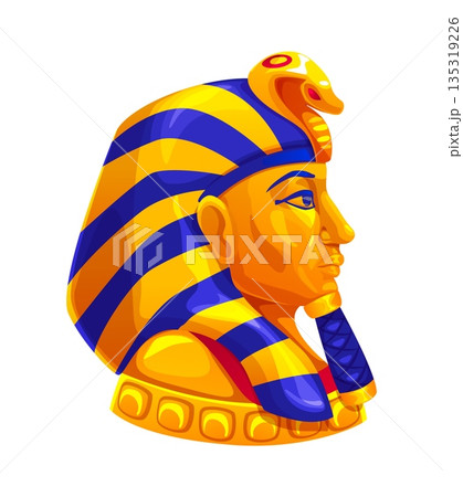 Egypt game icon asset of pharaoh mask, ancient Egyptian Tutankhamen bust wearing a striped royal headdress. Cartoon vector mummy game artifact, treasure hunts, or historical adventure quest gui item 135319226