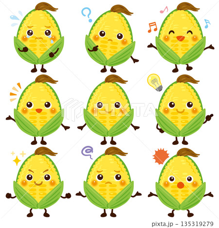 とうもろこしのキャラクター 表情セット とうもろこしのキャラクター 表情セット 135319279