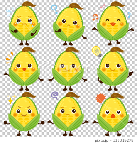 とうもろこしのキャラクター 表情セット とうもろこしのキャラクター 表情セット 135319279