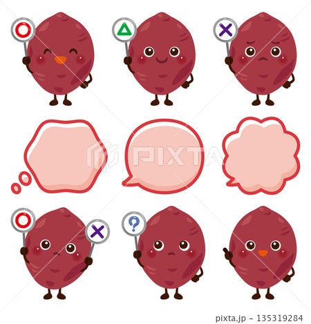 ○×△の札を持ったサツマイモのキャラクター ○×△の札を持ったサツマイモのキャラクター 135319284