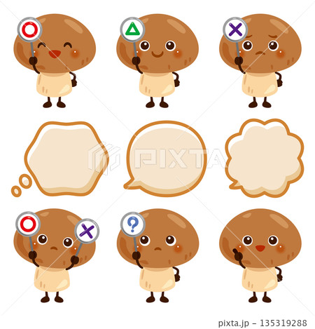 ○×△の札を持ったきのこのキャラクター 135319288