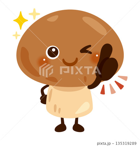 グッドサインを出すきのこキャラクターイラスト 135319289