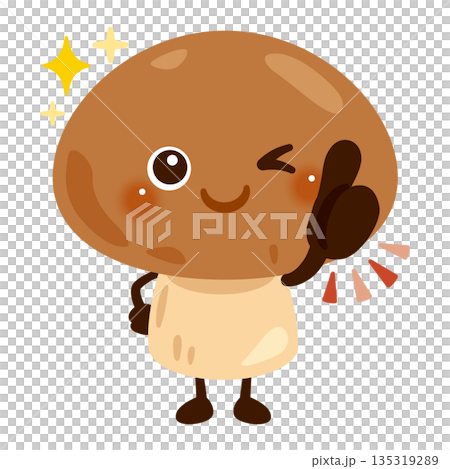 グッドサインを出すきのこキャラクターイラスト 135319289