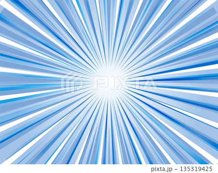 ブルーの勢いよく放射する太陽光線をイメージした集中線背景 135319425