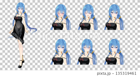 可愛的藍髮雙馬尾女孩——面部表情差異，TRPG角色插畫 135319461