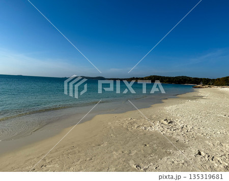 Empty Tropical Beach With Clear Blue Sea 135319681
