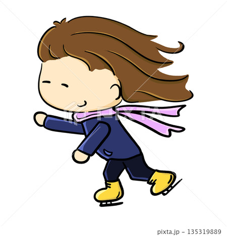 Cute girl ice skating and smiling simple cartoon illustration Cute girl ice skating and smiling simple cartoon illustration 135319889