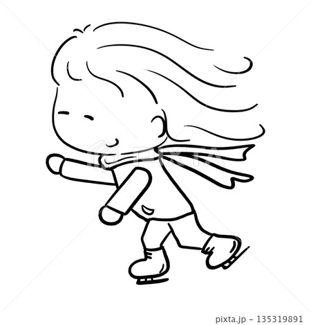 Cute girl ice skating and smiling simple cartoon outline illustration Cute girl ice skating and smiling simple cartoon outline illustration 135319891