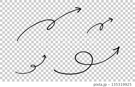 Stylish hand-drawn arrow material set: Curled arrows 135319925