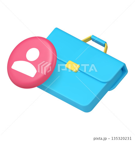 3d Realistic Icon Blue Suitcase With User Profile Pictogram For Web And Application 135320231