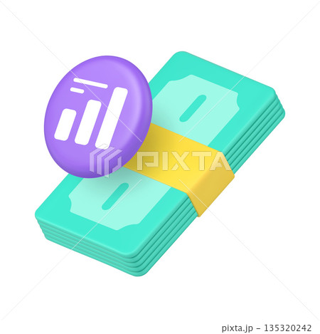 3d Realistic Icon Money Stack And Growth Graph For Finance And Investment Interface 3d Realistic Icon Money Stack And Growth Graph For Finance And Investment Interface 135320242