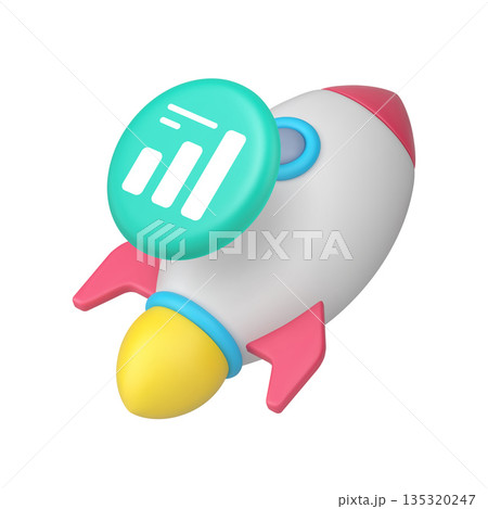 3d Realistic Icon Rocket Launch And Growth Chart For Business Success And Innovation 135320247