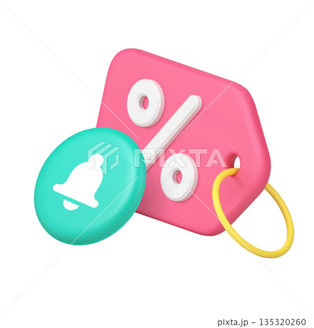 3d Realistic Icon Discount Tag And Notification Bell For Sale Alert And Promotion Interface 135320260