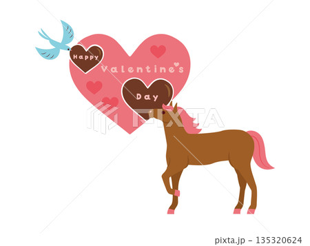 ハートを持った鳥と馬(バレンタインデーイメージ)1 ハートを持った鳥と馬(バレンタインデーイメージ)1 135320624