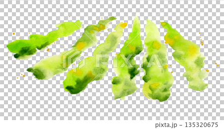 Layered watercolor landscape, tree rows of may green meadows, distant hills, golden sunlight speckles. Hand drawn isolated illustration for eco agriculture, vineyard farming, organic harvest product. Layered watercolor landscape, tree rows of may green meadows, distant hills, golden sunlight speckles. Hand drawn isolated illustration for eco agriculture, vineyard farming, organic harvest product. 135320675