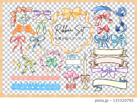 Hand-drawn watercolor ribbon illustration set 135320793