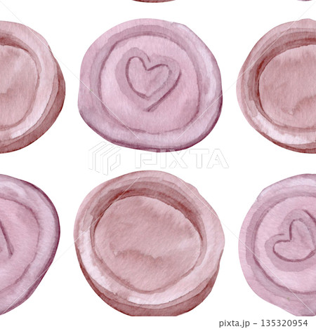 Wax seal subtle heart seamless watercolor pattern isolated on white. Hand-painted clipart perfect for wedding stationery, branding, invitations, romantic design projects. Blush tones organic texture Wax seal subtle heart seamless watercolor pattern isolated on white. Hand-painted clipart perfect for wedding stationery, branding, invitations, romantic design projects. Blush tones organic texture 135320954