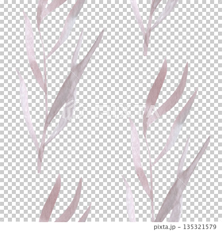 Seamless botanical grass pattern with airy hand painted branches in soft blush and beige tones, minimal repeating design for textile, fabric, wallpaper, surface pattern, packaging, modern branding use 135321579