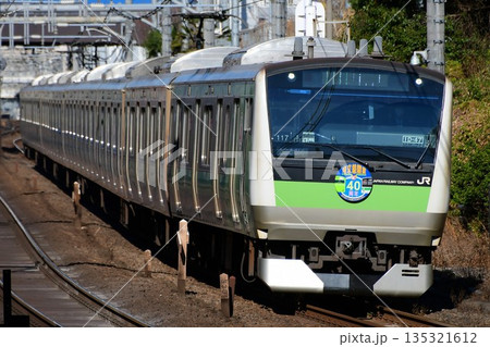 E233系7000番台ハエ117編成埼京線開業40年ラッピング　山手貨物線内 135321612