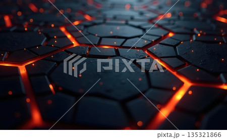 Cyberpunk Inspired Abstract Background With Glowing Hexagon Seams 135321866