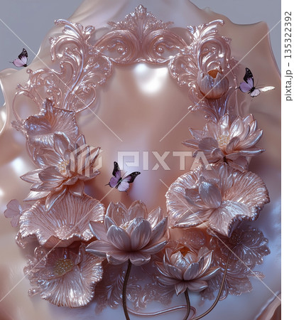 Elegant floral design with butterflies and shiny textures in a decorative arrangement in soft colors Elegant floral design with butterflies and shiny textures in a decorative arrangement in soft colors 135322392