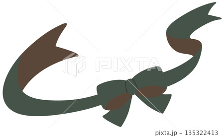 ポップなツートンカラーのリボン素材緑と茶色 135322413