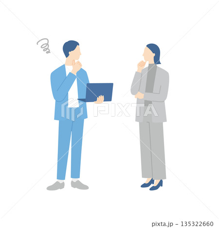 立って話し合い悩みを共有するビジネスパーソンたち 立って話し合い悩みを共有するビジネスパーソンたち 135322660