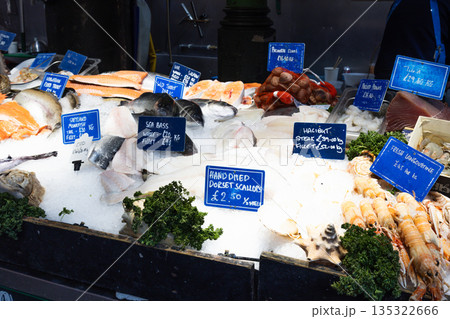 Assorted Raw Fish and Shellfish at London Food Market Assorted Raw Fish and Shellfish at London Food Market 135322666