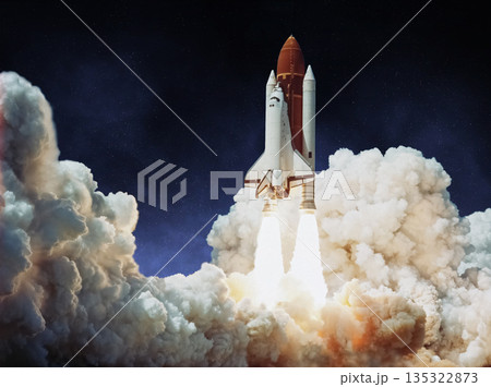 Rocket launch. Liftoff spaceship. Startup. 135322873