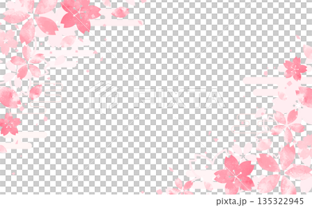 Hand-drawn cherry blossom Japanese style petal frame_no background_horizontal 135322945
