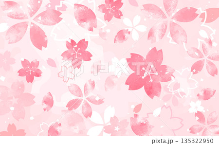 桜の手描き風の和風花びら背景_横 135322950