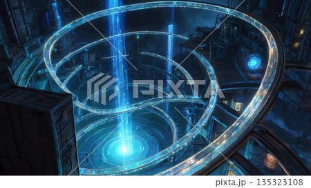 ゲーム背景 近未来ハイウェイのあるサイバーシティ壁紙 俯瞰 ゲーム背景 近未来ハイウェイのあるサイバーシティ壁紙 俯瞰 135323108