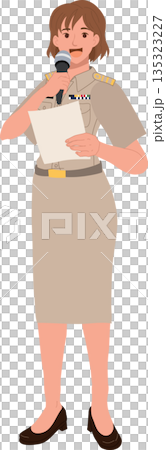 government official female officer speaking with microphone in formal uniform illustration 135323227