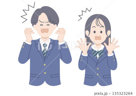びっくりしている学生のイラスト 男女 びっくりしている学生のイラスト 男女 135323264