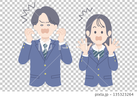 びっくりしている学生のイラスト 男女 びっくりしている学生のイラスト 男女 135323264