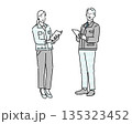 作業服を着た男女がファイルを手に持って立つ姿ー工業系ー倉庫系ー運送系のビジネスイラスト素材 135323452