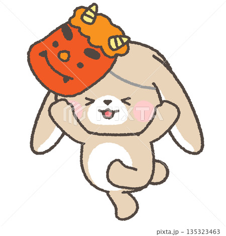 鬼の面をつけて逃げるたれみみうさぎ 鬼の面をつけて逃げるたれみみうさぎ 135323463