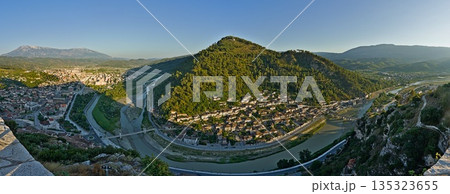 The city of Berat seen from the castle in a panorama 135323655
