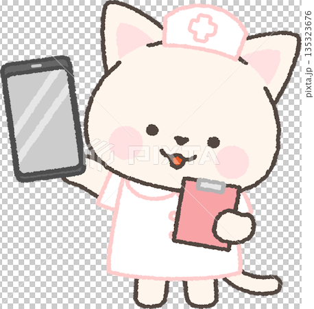 White cat nurse with a smartphone Title change 135323676
