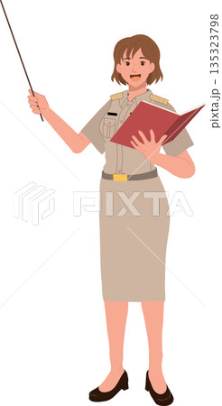 teacher education illustration of woman educator in official uniform presenting lesson 135323798