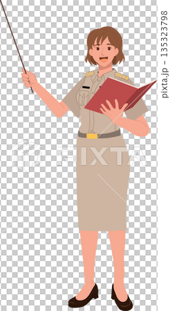 teacher education illustration of woman educator in official uniform presenting lesson 135323798