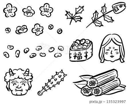 節分のイラストセット　線画 135323997