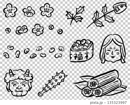 節分のイラストセット　線画 135323997