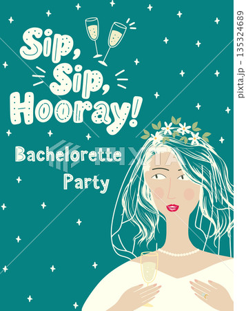 Bride celebrating bachelorette party with champagne toast vector illustration 135324689