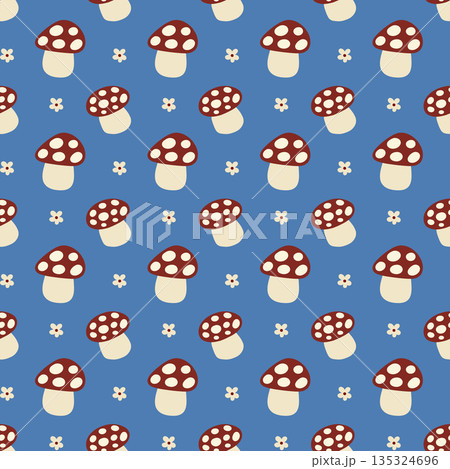 Cartoon mushrooms seamless pattern creating whimsical background 135324696